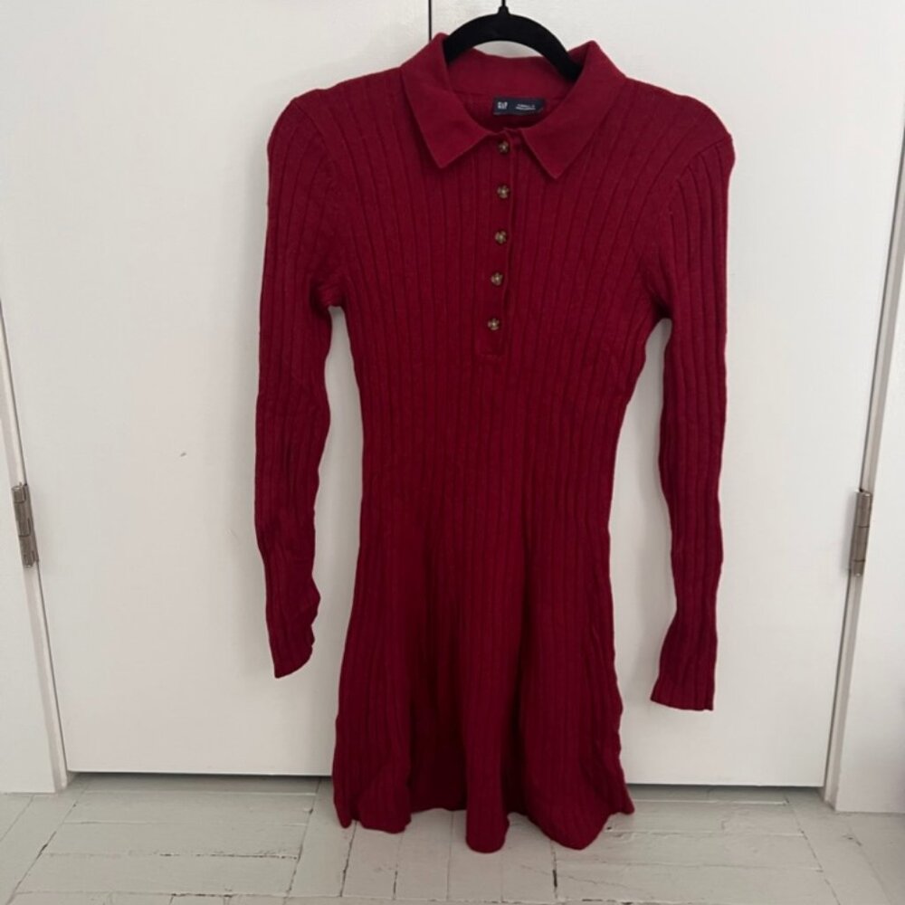 Gap CashSoft Polo Mini Sweater Dress in Red Delicious